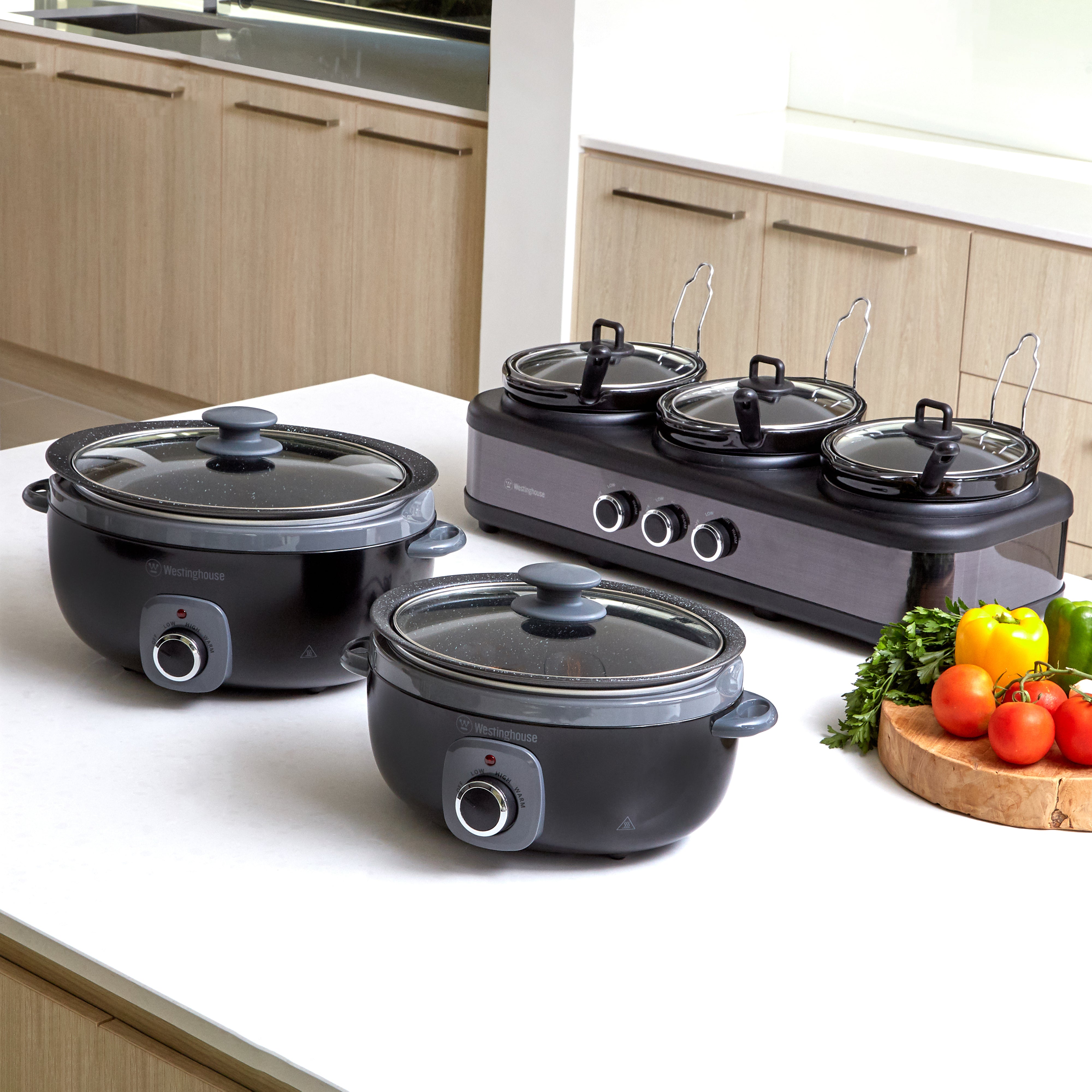 Westinghouse Slow Cooker 3 x 2.5L Ceramic Pots Auto Function –