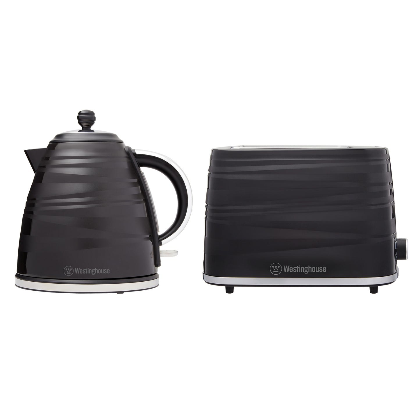 Westinghouse Kettle and Toaster Pack Black Striped 1.7L Kettle, 2 Slice Toaster
