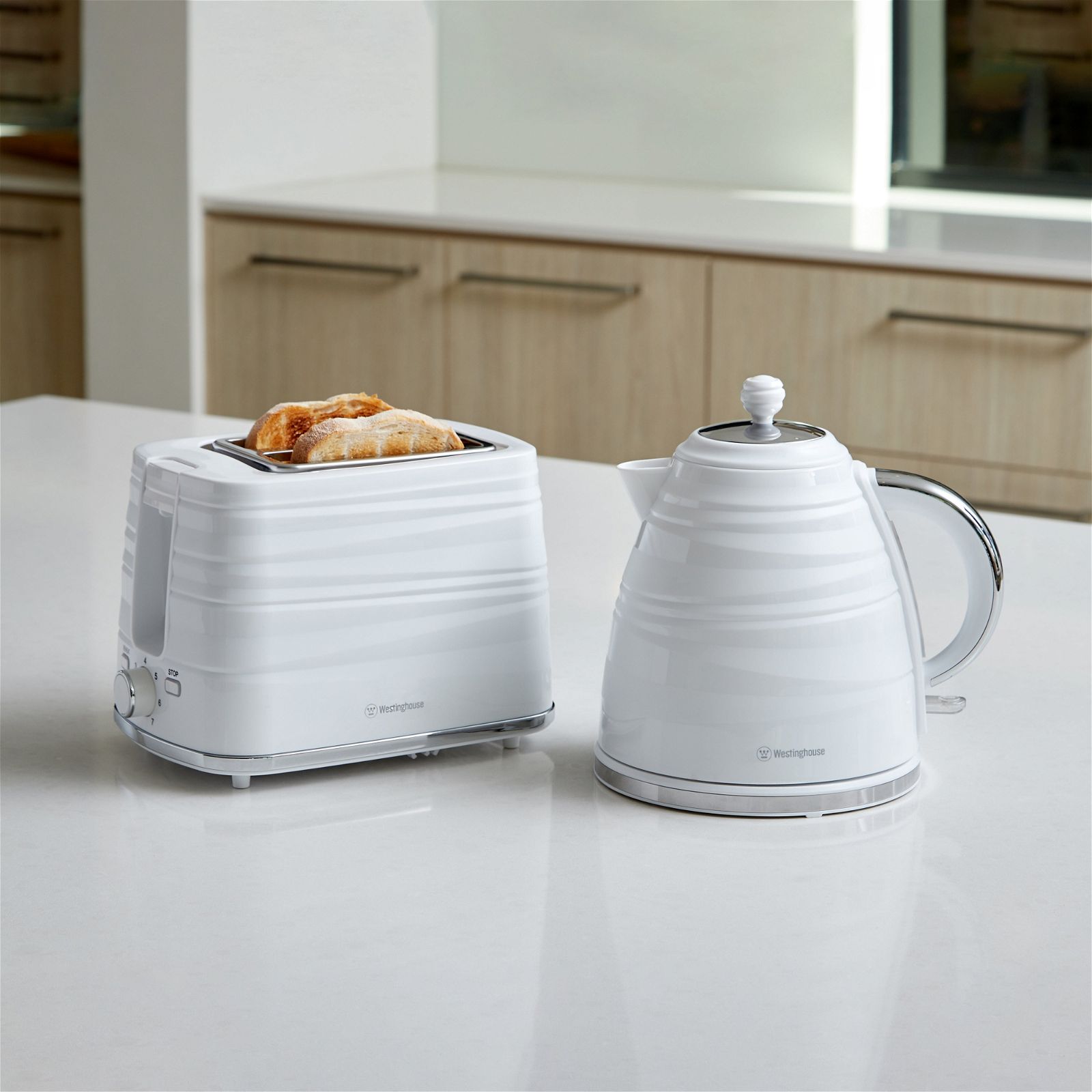 White kettle and toaster on sale