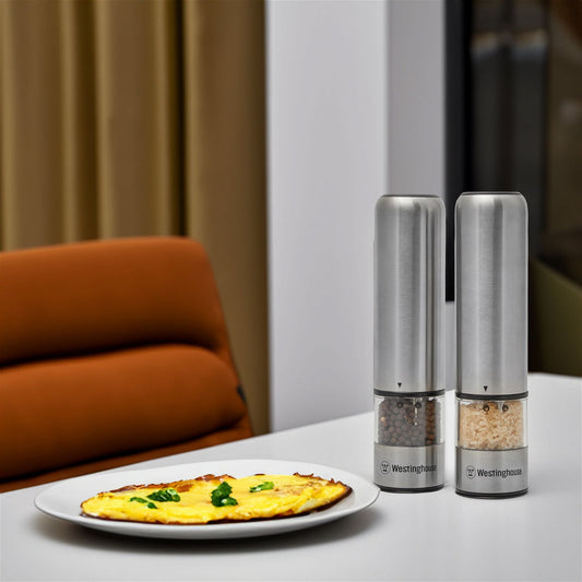 Westinghouse Salt and Pepper Mill Pair Deluxe Electric Stainless Steel, LED Light -  -