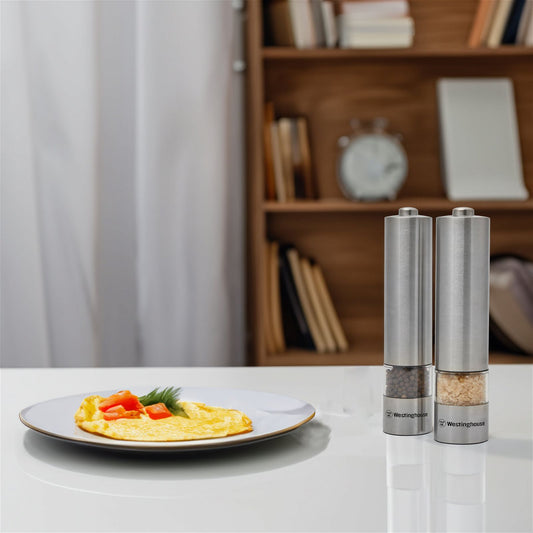 Westinghouse Salt and Pepper Mill Pair Electric Stainless Steel, LED Light -  -