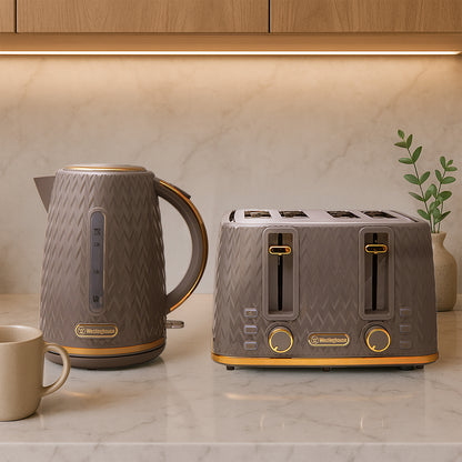Westinghouse Kettle and Toaster Pack Grey Gold 1.7L Kettle, 4 Slice Toaster