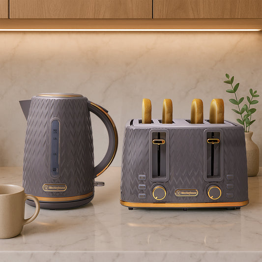 Westinghouse Kettle and Toaster Pack Grey Gold 1.7L Kettle, 4 Slice Toaster