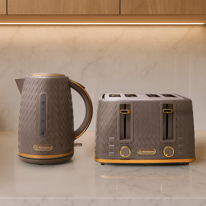 Westinghouse Kettle and Toaster Pack Grey Gold 1.7L Kettle, 4 Slice Toaster