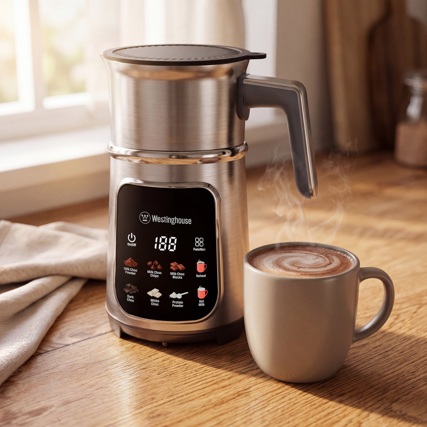 Westinghouse Digital Hot Chocolate Maker – Stainless Steel with Touchscreen & 8 Functions
