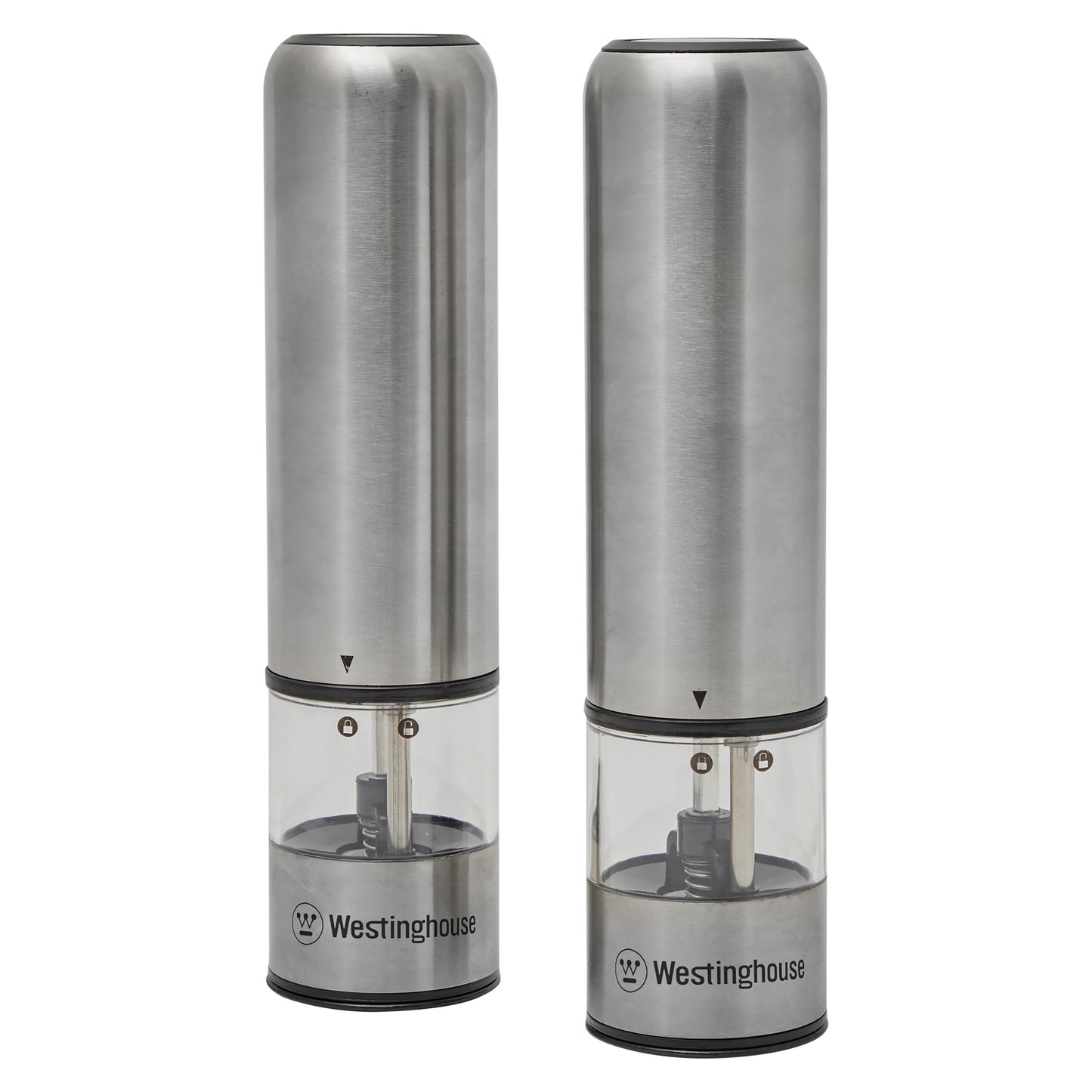 Westinghouse Salt and Pepper Mill Pair Deluxe Electric Stainless Steel, LED Light