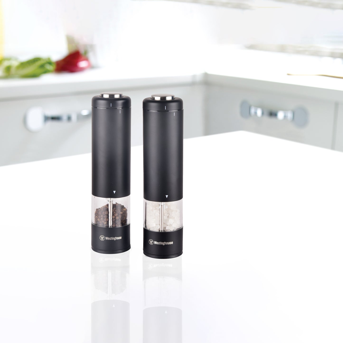 Westinghouse Electric Salt and Pepper Mill Pair Satin Black, LED Light