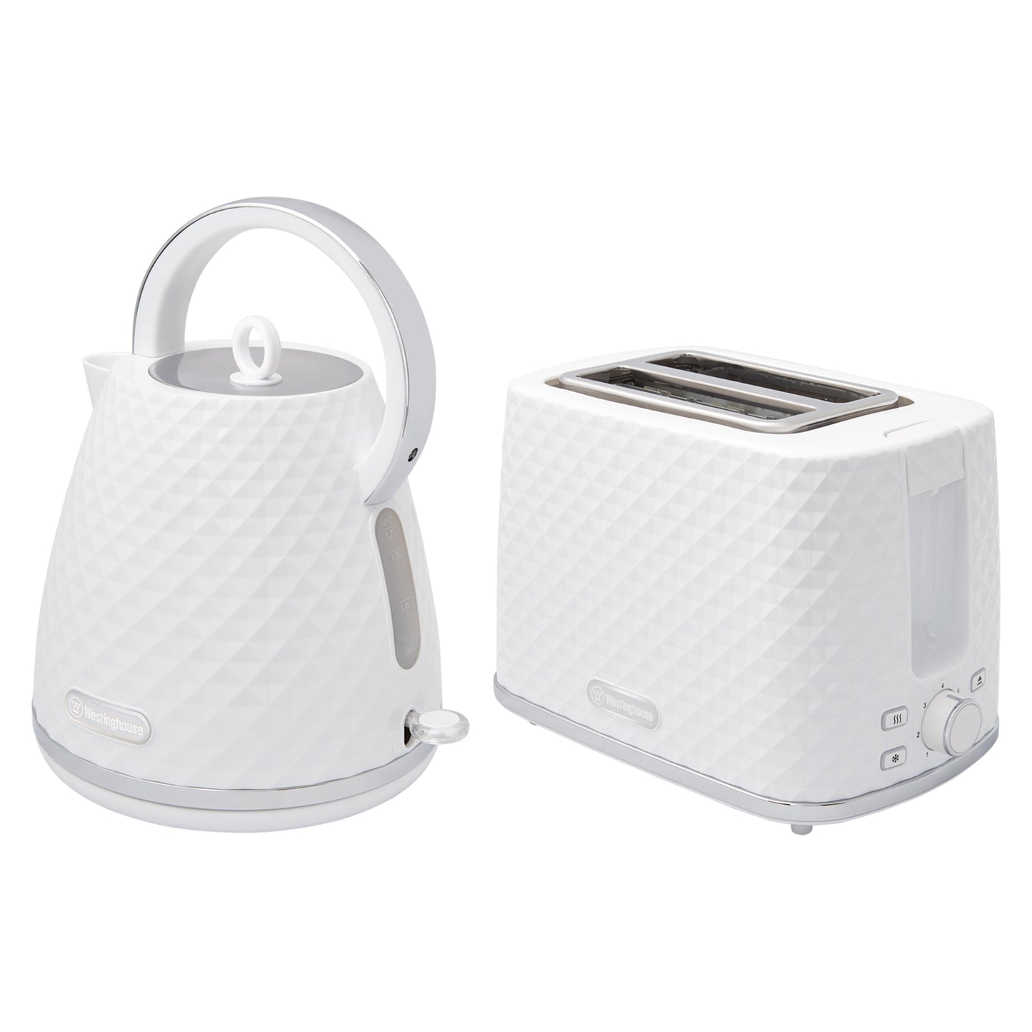 Westinghouse Kettle and Toaster Pack White Diamond 1.7L Kettle, 2 Slice Toaster