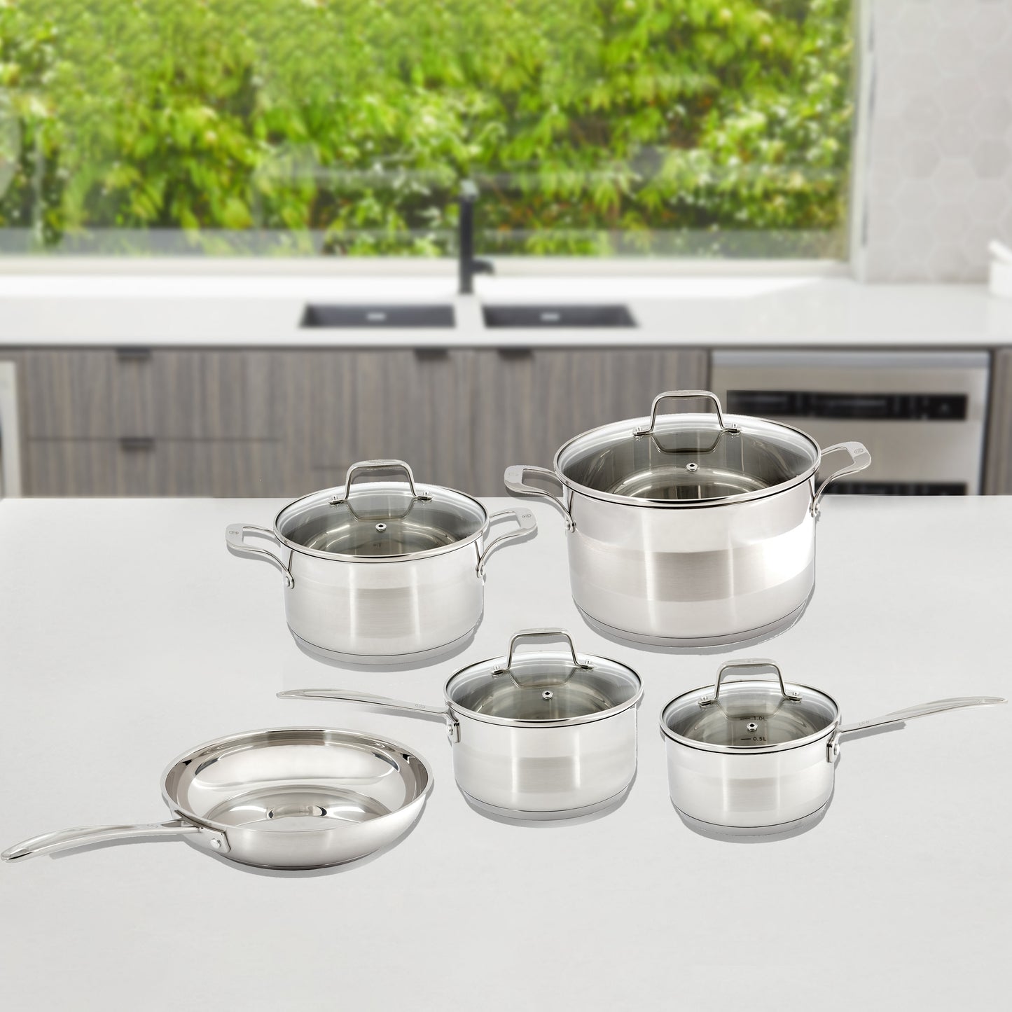 Westinghouse Pot and Pan Set 5 Piece Stainless Steel Impact Bonded