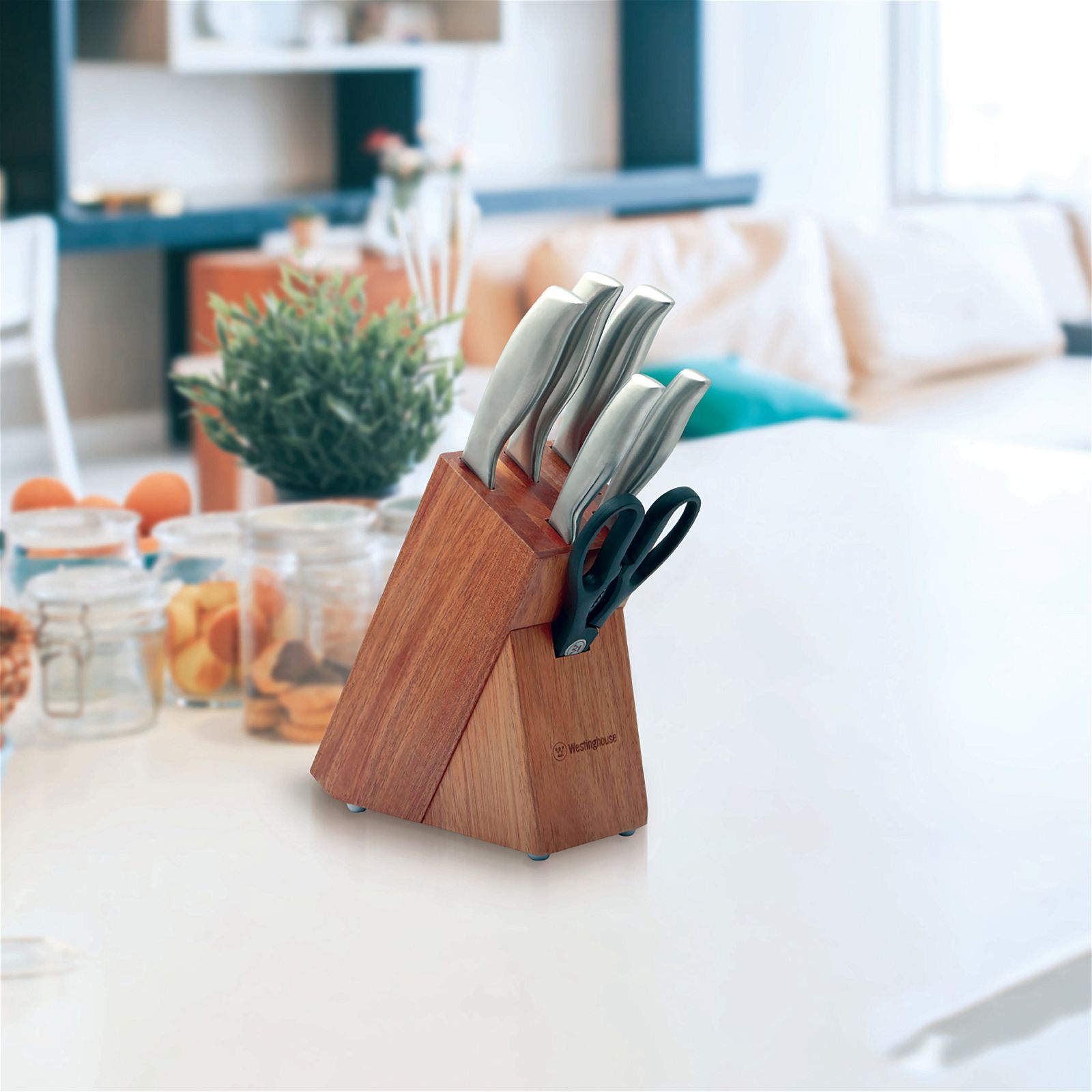 Westinghouse 7 Piece Knife Block Set Acacia Wood-#product_category#- Distributed by: RVM under license