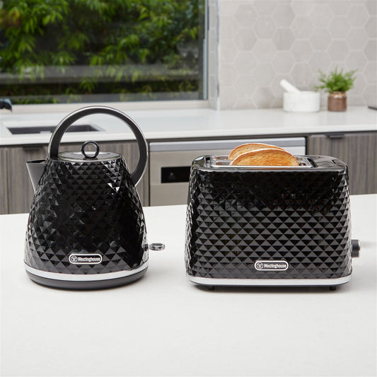 Westinghouse Kettle and Toaster Pack Black Diamond 1.7L Kettle, 2 Slice Toaster-#product_category#- Distributed by: RVM under license