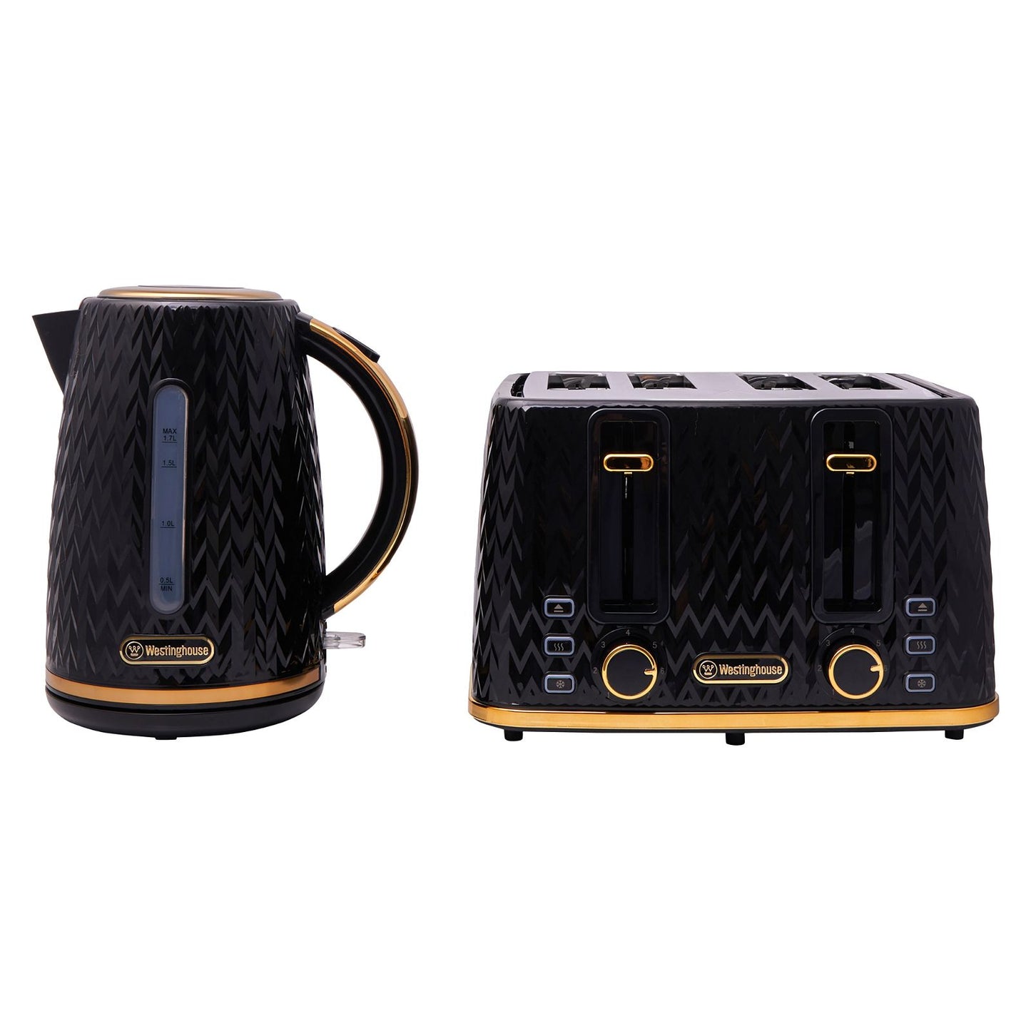Westinghouse Kettle and Toaster Pack Black Gold 1.7L Kettle, 4 Slice Toaster-#product_category#- Distributed by:  under license