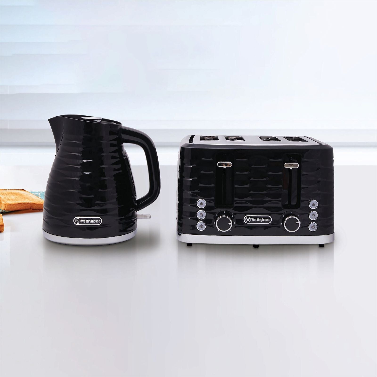 Westinghouse Kettle and Toaster Pack Black Silver 1.7L Kettle, 4 Slice Toaster-#product_category#- Distributed by: RVM under license