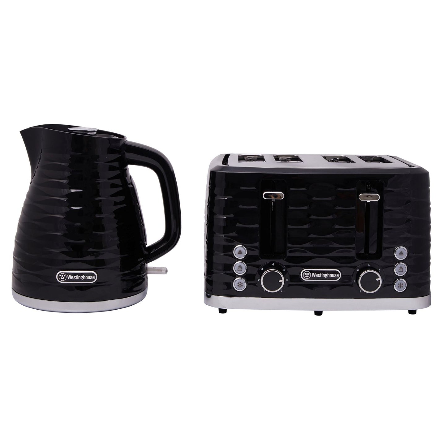 Westinghouse Kettle and Toaster Pack Black Silver 1.7L Kettle, 4 Slice Toaster-#product_category#- Distributed by:  under license
