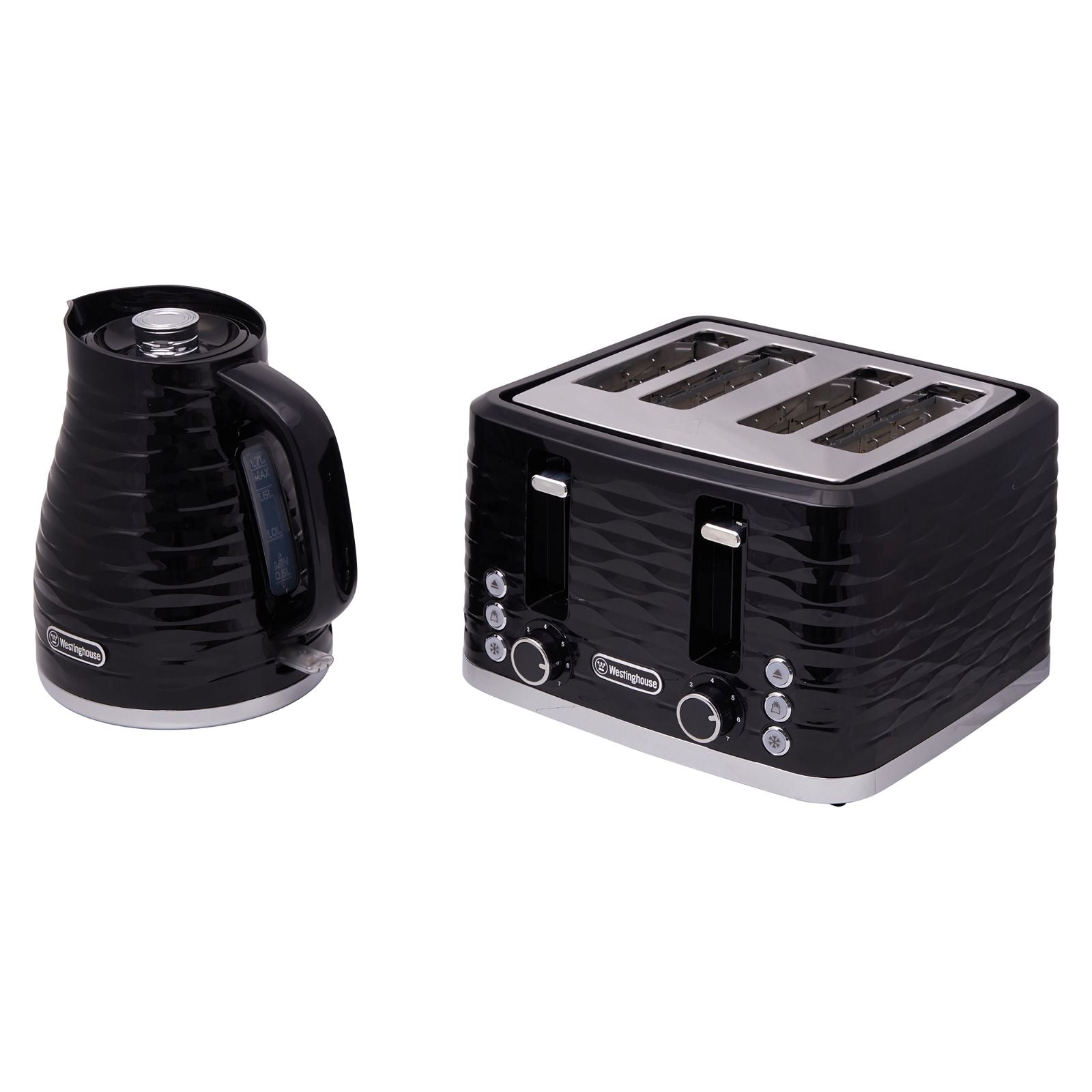 Westinghouse Kettle and Toaster Pack Black Silver 1.7L Kettle, 4 Slice Toaster-#product_category#- Distributed by:  under license