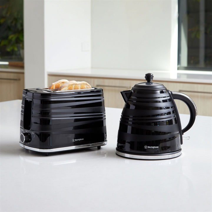 Westinghouse Kettle and Toaster Pack Black Striped 1.7L Kettle, 2 Slice Toaster-#product_category#- Distributed by: RVM under license