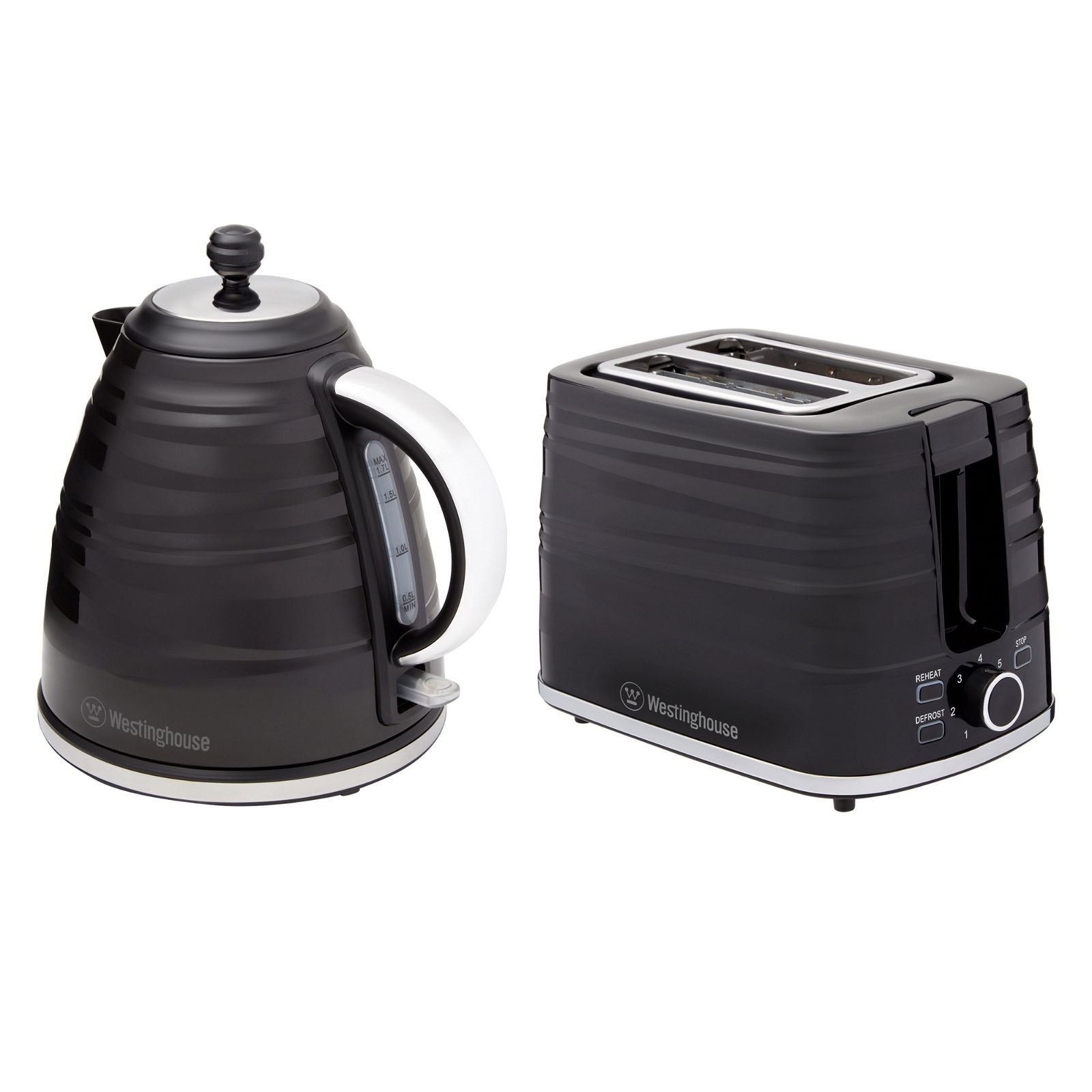 Westinghouse Kettle and Toaster Pack Black Striped 1.7L Kettle, 2 Slice Toaster-#product_category#- Distributed by:  under license