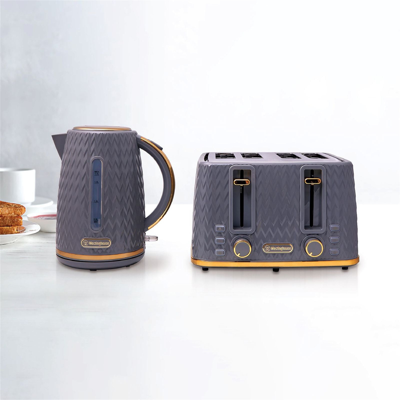 Westinghouse Kettle and Toaster Pack Grey Gold Kettle Toaster westinghousesmallappliances