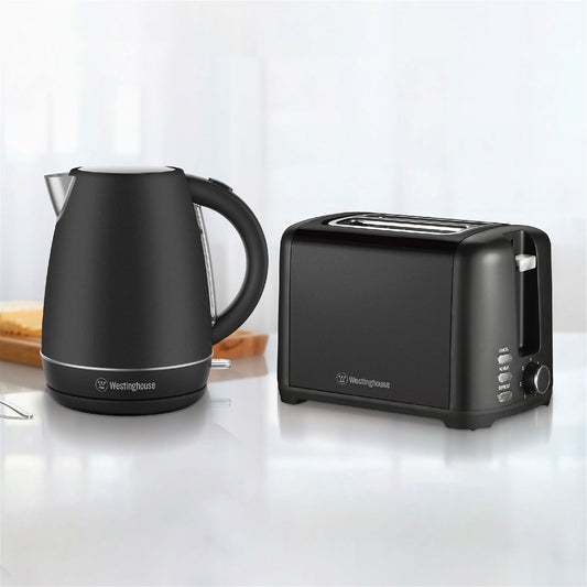 Westinghouse Kettle and Toaster Pack Matte Black Steel 1.7L Kettle, 2 Slice Toaster -  -