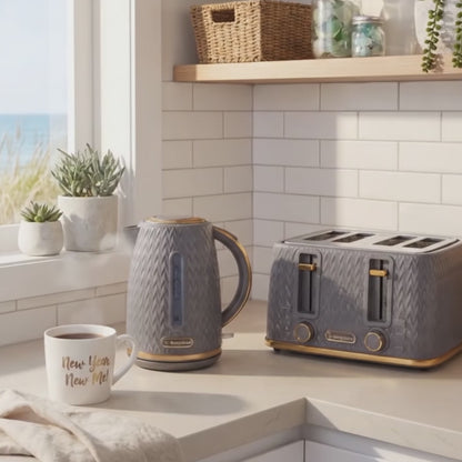 Westinghouse Kettle and Toaster Pack Grey Gold 1.7L Kettle, 4 Slice Toaster